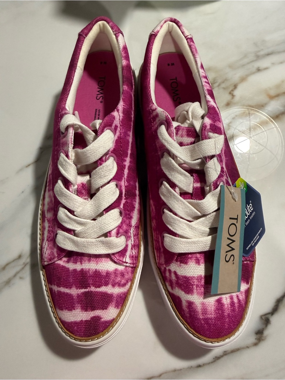 TOMS Women's Pink Tie-Dye Canvas Sneakers, 8 wide.